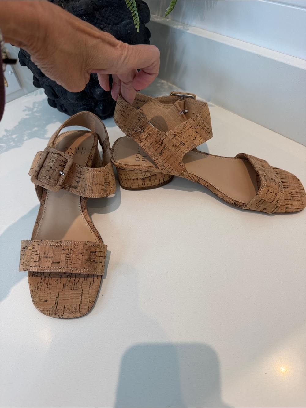 Donald J. Pliner Cork-Textured Tan Strappy Sandals